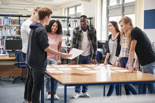 High school students in library